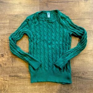 Green cable knit sweater